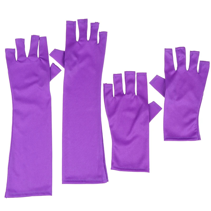 "Ultimate UV Protection Open-Toed Gloves for Flawless Nail Art - 1 Pair (25/40Cm)"